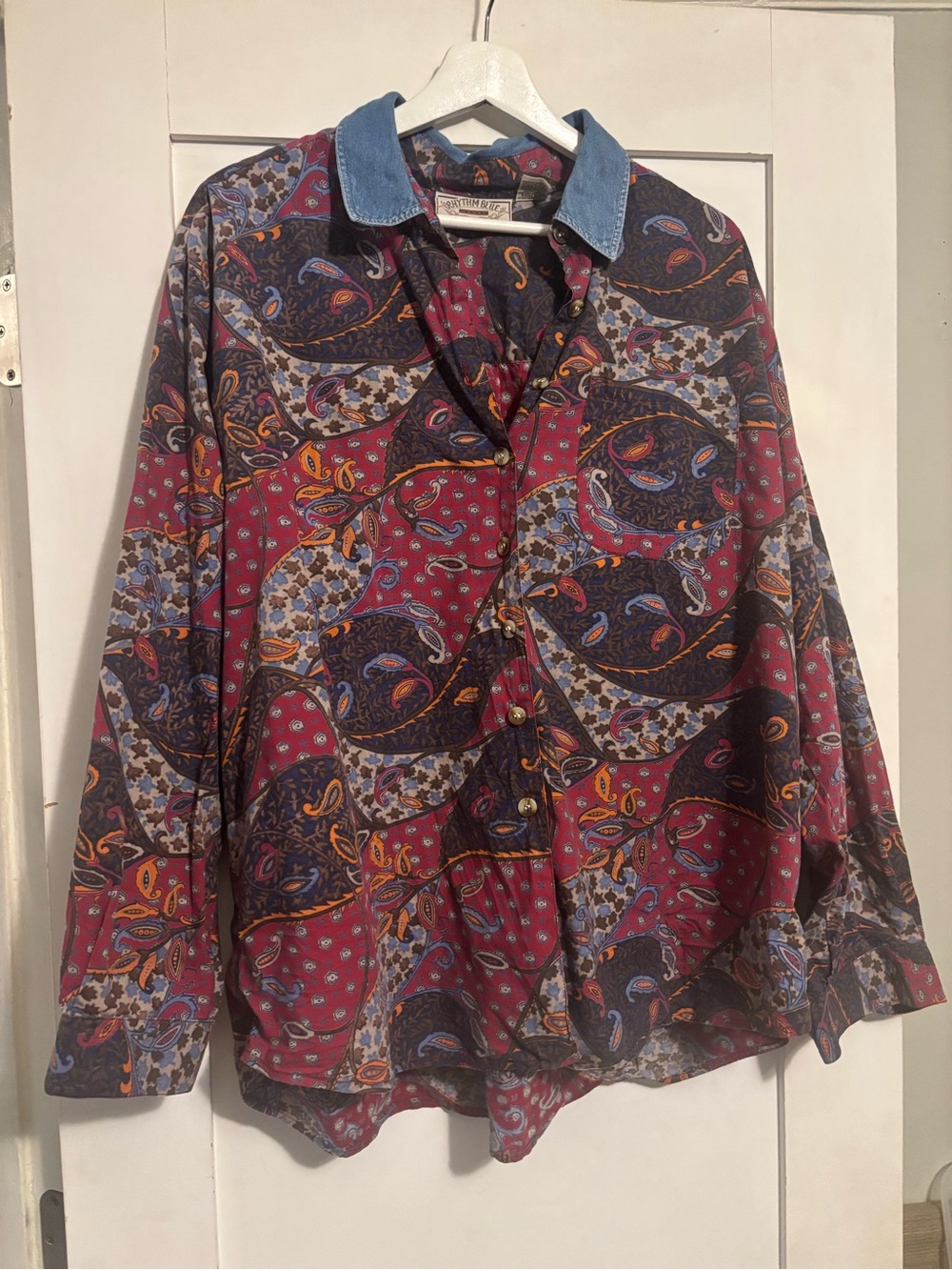 Rhythm Blue | Vintage Paisley Print Shirt with Denim Collar